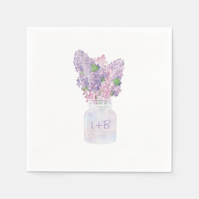 Servilleta De Papel Lilac Mason Jar Elegant y Rústico Boda (Anverso)