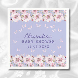 Servilleta De Papel Lilac Pink Floral Butterfly Baby Shower