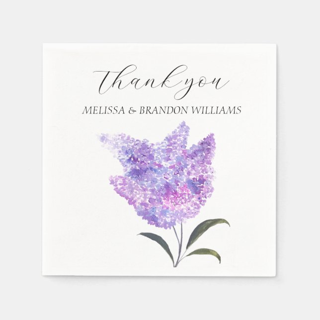 Servilleta De Papel Lilac Purple Floral Wedding Thank you  (Anverso)