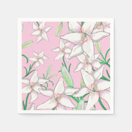 Servilleta De Papel Lillies blancos sobre el Ilustracion de fondo rosa