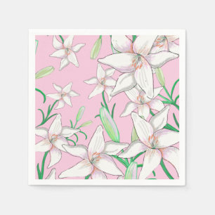 Servilleta De Papel Lillies blancos sobre el Ilustracion de fondo rosa