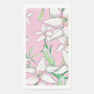 Servilleta De Papel Lillies blancos sobre el Ilustracion de fondo rosa