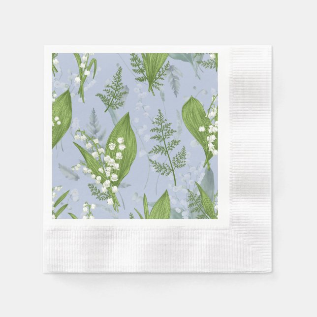 Servilleta De Papel Lily of Valley con Ferns || Azul Claro (Anverso)