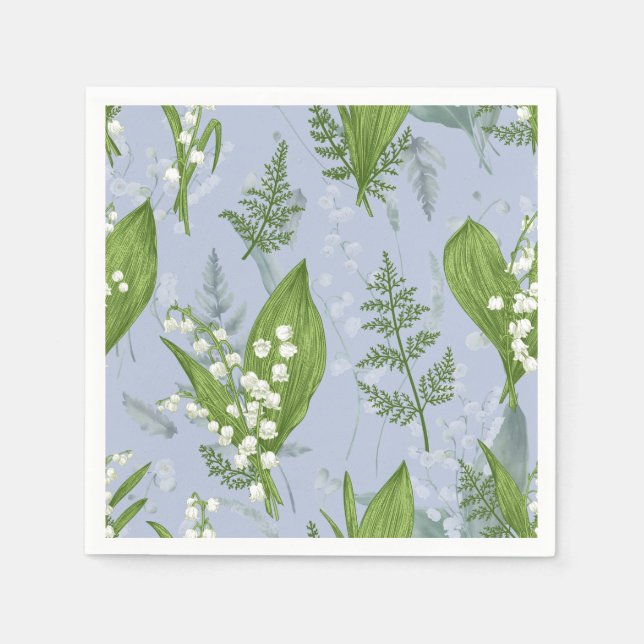 Servilleta De Papel Lily of Valley con Ferns || Azul Claro (Anverso)