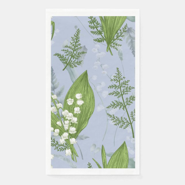 Servilleta De Papel Lily of Valley con Ferns || Azul Claro (Anverso)
