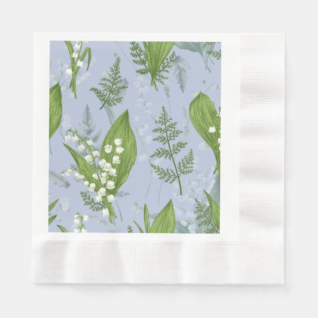 Servilleta De Papel Lily of Valley con Ferns || Azul Claro (Anverso)