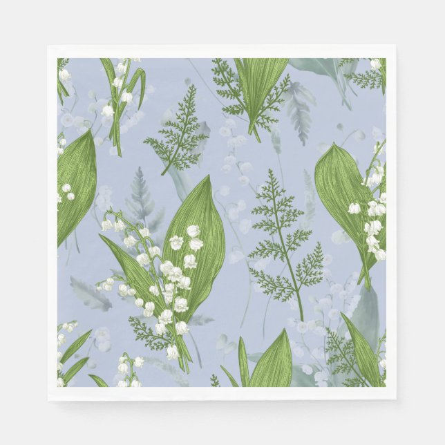Servilleta De Papel Lily of Valley con Ferns || Azul Claro (Anverso)