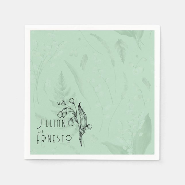 Servilleta De Papel Lily of Valley con Ferns || Personalizado verde su (Anverso)