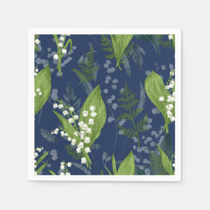Servilleta De Papel Lily of Valley con Ferns    Toallas azules oscuras