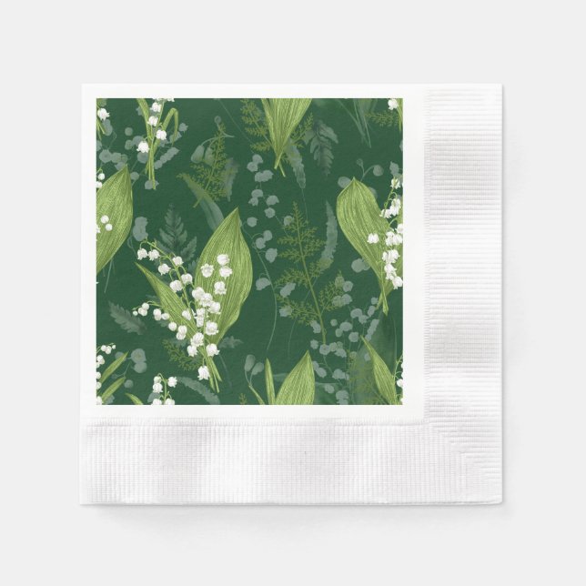 Servilleta De Papel Lily of Valley con Ferns || Verde oscuro (Anverso)