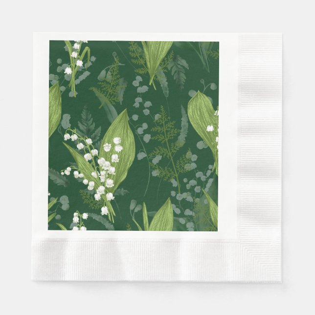 Servilleta De Papel Lily of Valley con Ferns || Verde oscuro (Anverso)