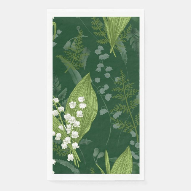 Servilleta De Papel Lily of Valley con Ferns || Verde oscuro (Anverso)