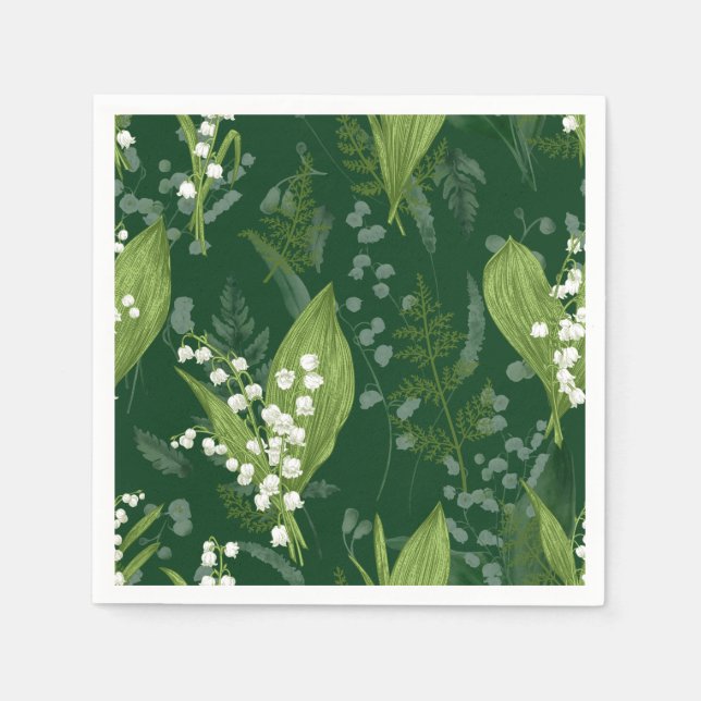 Servilleta De Papel Lily of Valley con Ferns || Verde oscuro (Anverso)