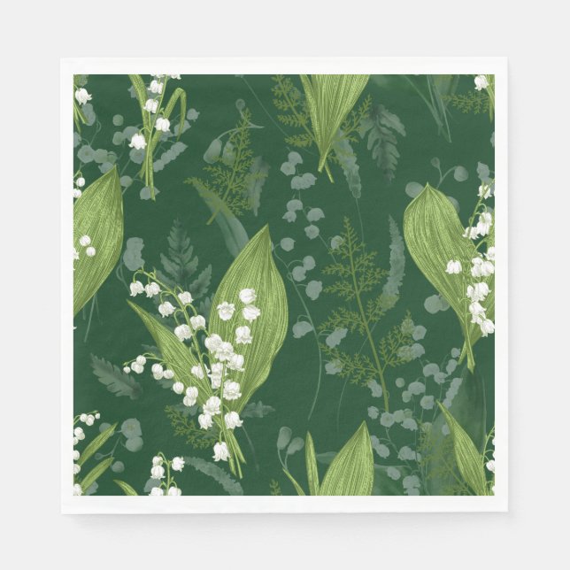 Servilleta De Papel Lily of Valley con Ferns || Verde oscuro (Anverso)