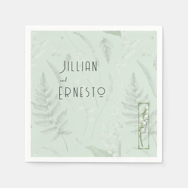 Servilleta De Papel Lily of Valley || Verde sabio con Ilustracion (Anverso)