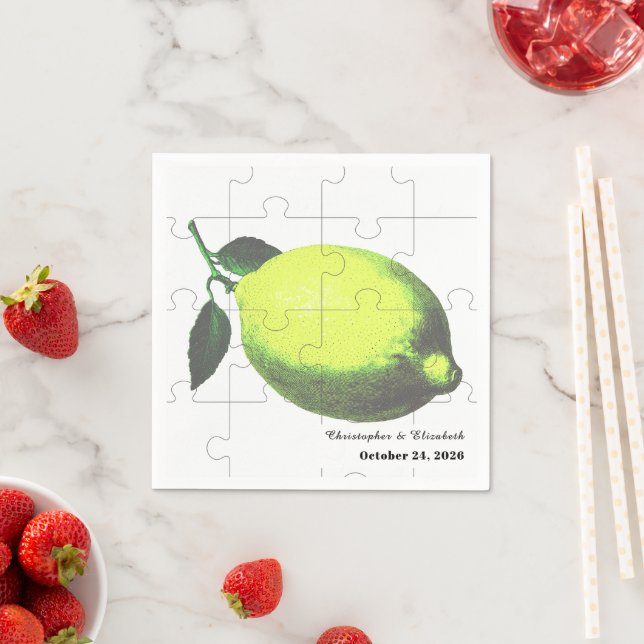 Servilleta De Papel Lime Green Citrus Lemon Jigsaw Puzzle Wedding (In situ)