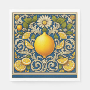 Servilleta De Papel Limon Almafi Azul Mediterráneo Art Nouveau