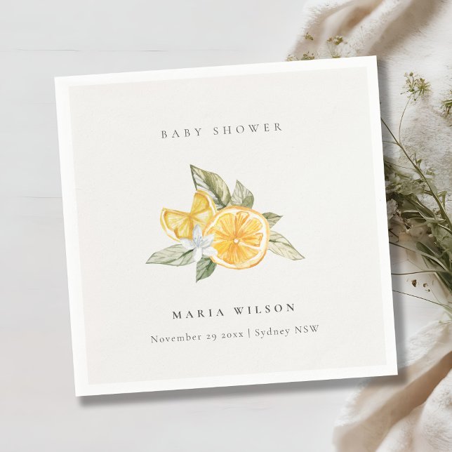 Servilleta De Papel Limón Botánico Mínimo Leafy Boho Baby Shower (Subido por el creador)