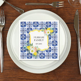 Servilleta De Papel Limon Cítrico Azul Marino Italiano Mediterráneo