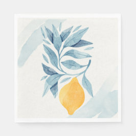 Servilleta De Papel Limón con hojas azules ilustracion botánico