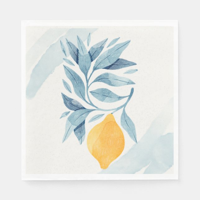 Servilleta De Papel Limón con hojas azules ilustracion botánico (Anverso)