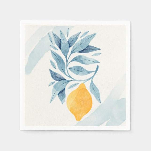 Servilleta De Papel Limón con hojas azules ilustracion botánico (Anverso)