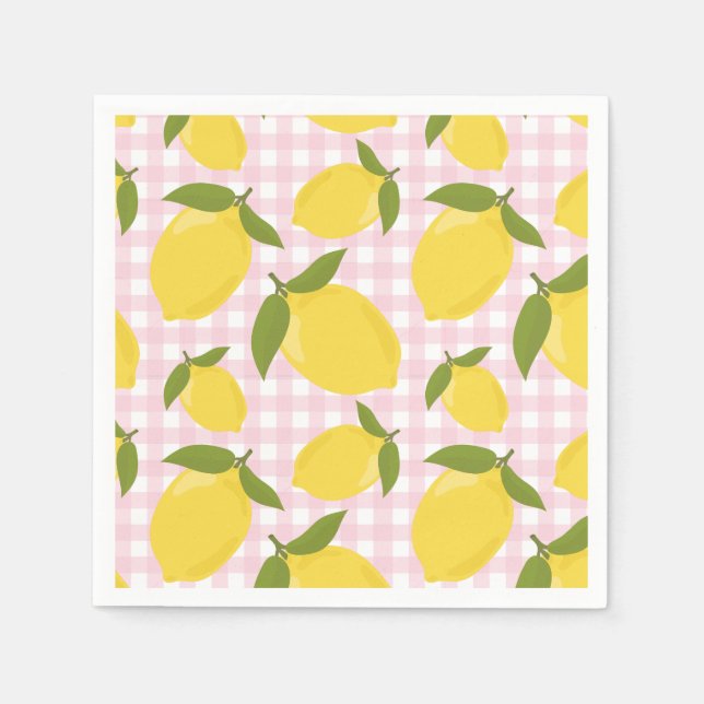 Servilleta De Papel Limon y Gingham Rosa (Anverso)
