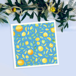 Servilleta De Papel Limoncitos Amarillos Patrón de Acuarela Turquesa