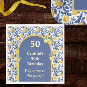 Servilleta De Papel Limones Amarillos Cumpleaños Azul Mediterráneo Ama