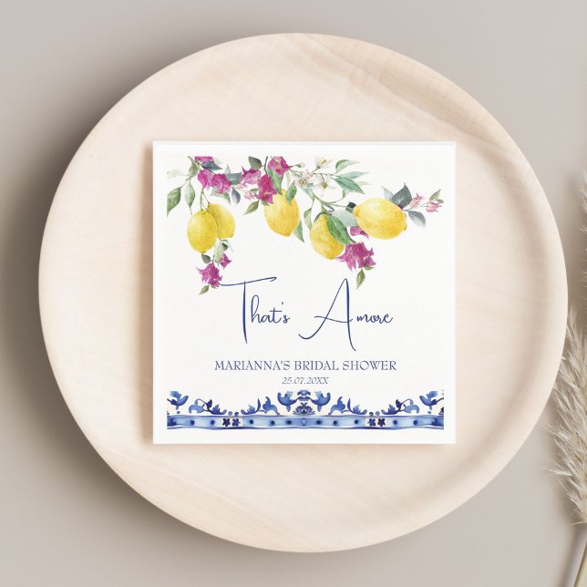 Servilleta De Papel Limones italianos bugainvilla citricos para desped (That's amore Italian lemons bougainvillea Mediterranean citrus bridal shower printed napkins)