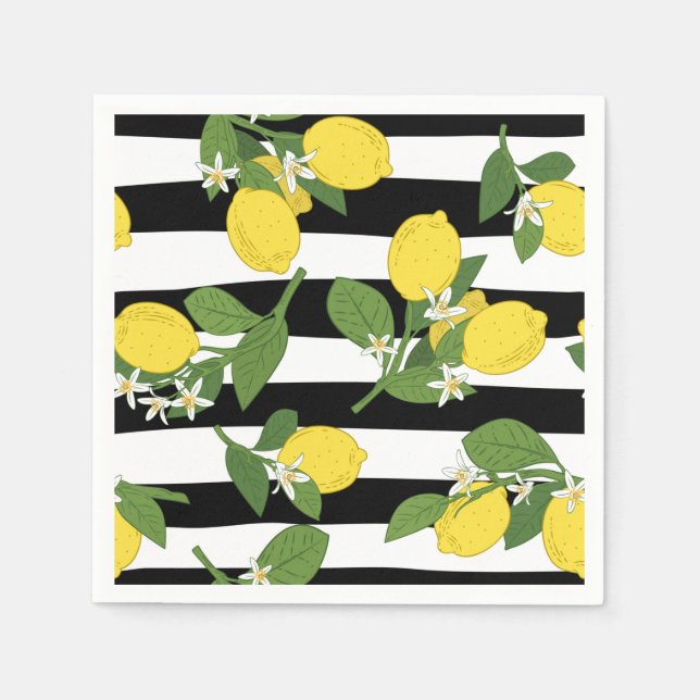 Servilleta De Papel Limones Limones Amarillos Rayas Negras (Anverso)