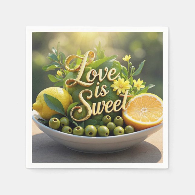 Servilleta De Papel Limones soleados de verano, aceitunas, rodajas de  (Anverso)