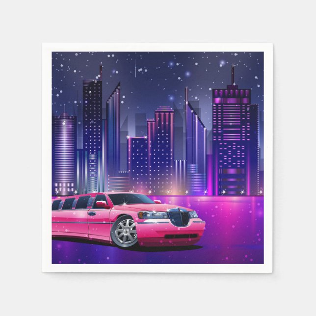 Servilleta De Papel Limousina Pink Limo Ciudad Fiesta de Cumpleaños Sw (Anverso)