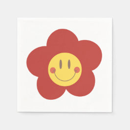 Servilleta De Papel Linda Flor Sonriente Estética Retro Cara Feliz Des