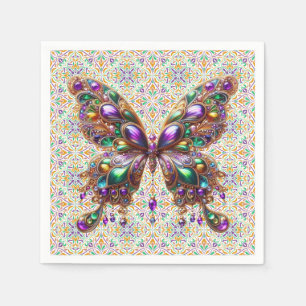 Servilleta De Papel Linda mariposa de Mardi Gras con joyas