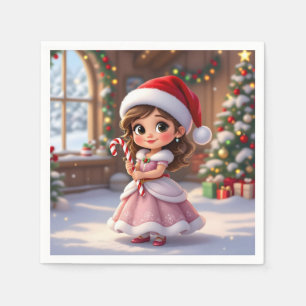 Servilleta De Papel Linda princesita con sombrero de Navidad