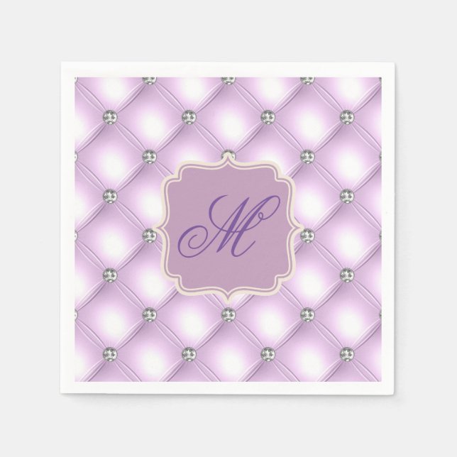 Servilleta De Papel Lindo Bling de Monograma Púrpura Elegante Festivo (Anverso)