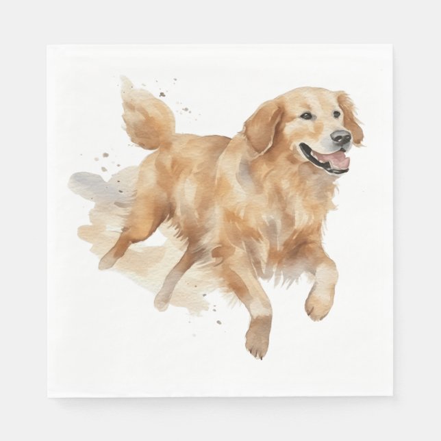 Servilleta De Papel Lindo cachorro de acuarela de raza Golden Retrieve (Anverso)