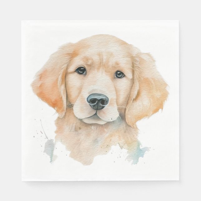 Servilleta De Papel Lindo cachorro de acuarela de Retriever dorado (Anverso)