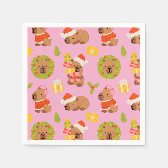Servilleta De Papel Lindo capybara de Navidad (Anverso)