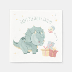 Servilleta De Papel Lindo Cumpleaños Acuarela Dinosaurio Dos Años