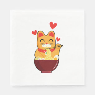Servilleta De Papel lindo gato comiendo fideos de Ramen, regalo de los