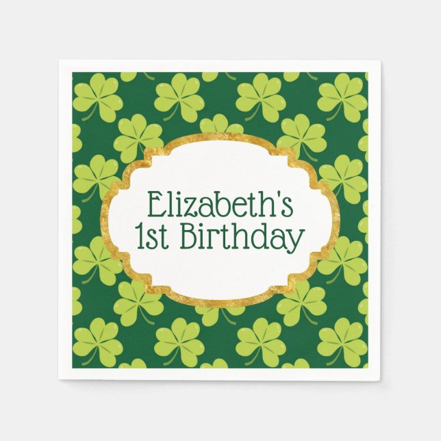 Servilleta De Papel Lindo Green Clover Shamrock Pattern Cumpleaños (Anverso)