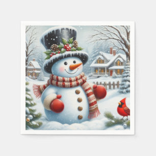 Servilleta De Papel Lindo, muñeco de nieve navideño/ invernal vintage/