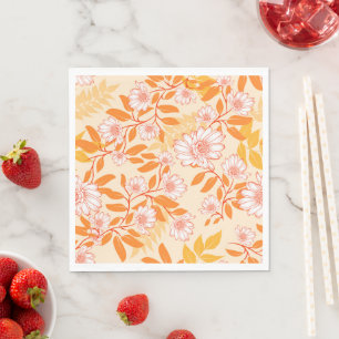 Servilleta De Papel Lindo patrón floral con hojas naranja