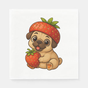Servilleta De Papel Lindo pug con fresas afrutado divertido cartoon