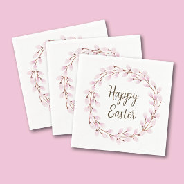 Servilleta De Papel Lindo sauce llorón rosa Feliz Pascua