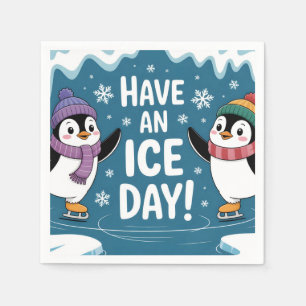 Servilleta De Papel Lindos Pingüinos Patinando sobre Hielo Dibujos Ani