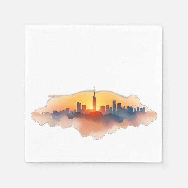 Servilleta De Papel Línea acuática de la ciudad al atardecer (Anverso)