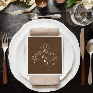 Servilleta De Papel Línea elegante floral lino café espresso boda